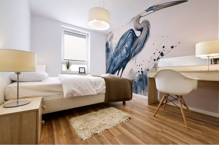 Great Blue Heron Ink Wash Mural print