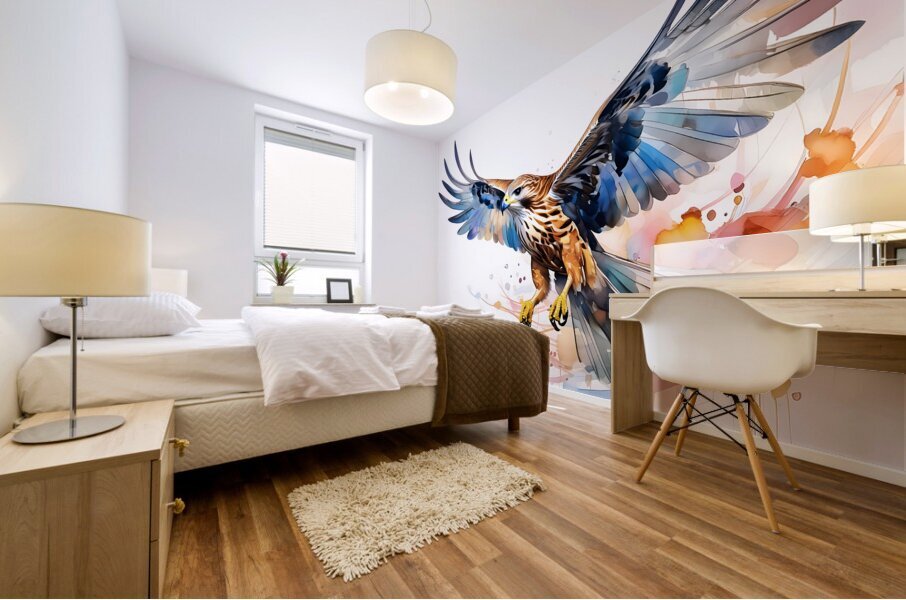 Hawk In Flight Ink Wash Mural print