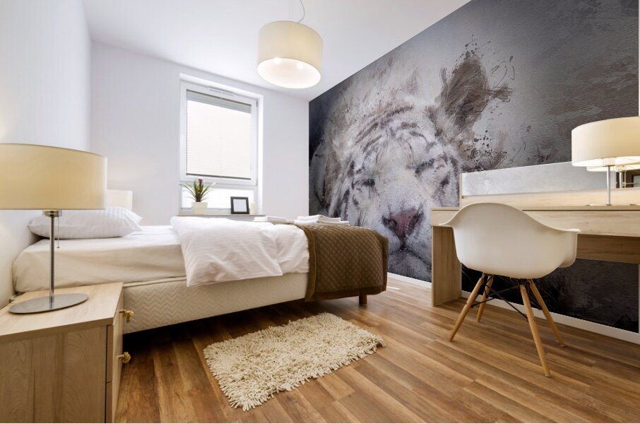 Sleepy White Tiger Mural print
