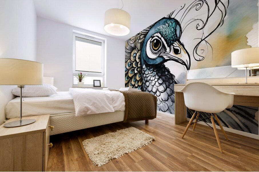 Preening Peacock Mural print