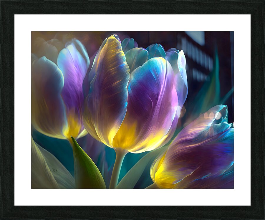 Golden Lit Tulips Picture Frame print