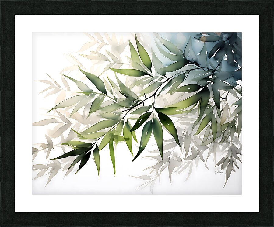 Bamboo Leaves Watercolor Impression et Cadre photo