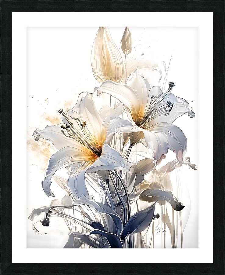 Lillies Ink Wash Picture Frame print