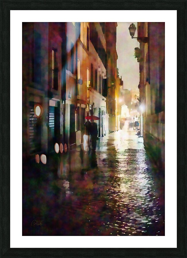 Rainy Walk Through a Cobblestone Alley Picture Frame print