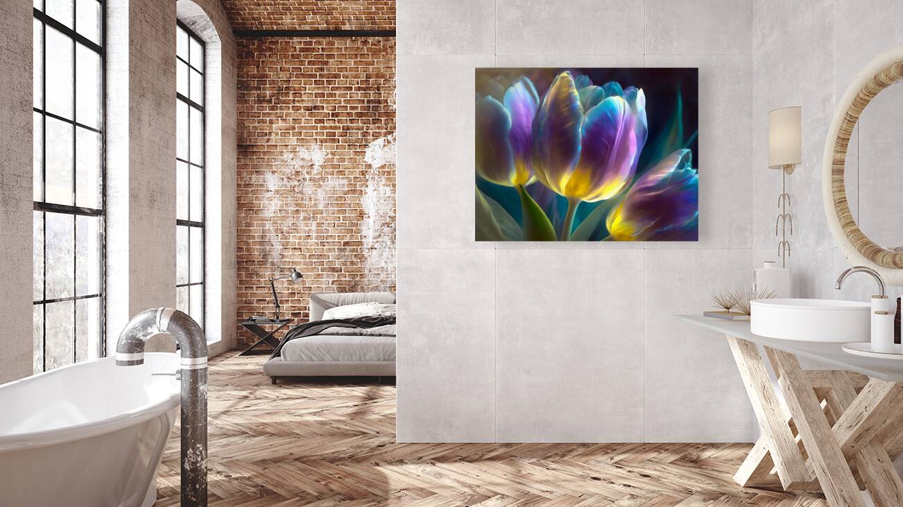 Golden Lit Tulips Reproduction
