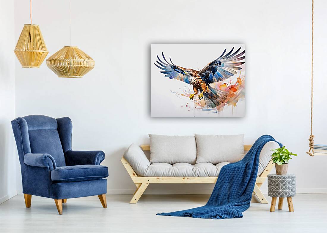 Hawk In Flight Ink Wash Reproduction