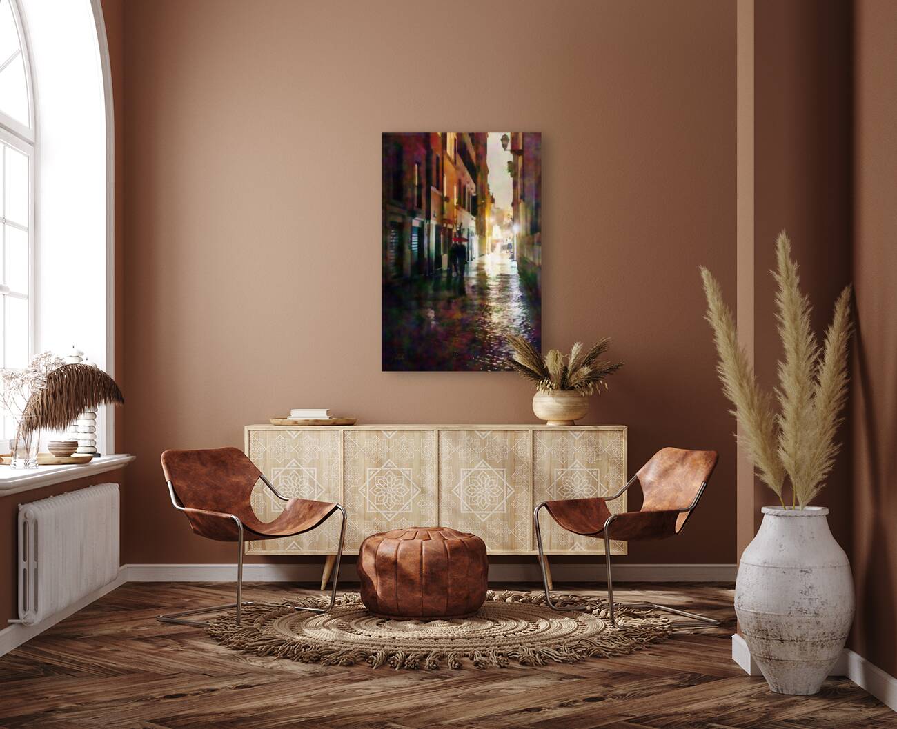 Rainy Walk Through a Cobblestone Alley Reproduction