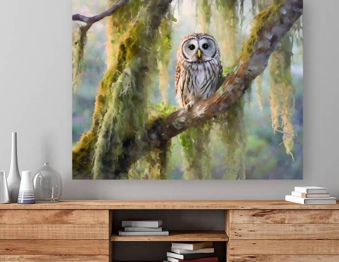 Barred Owl and Spanish Moss by Pabodie Art