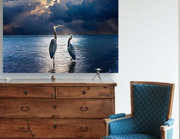 Blue Herons at Dawn by Pabodie Art