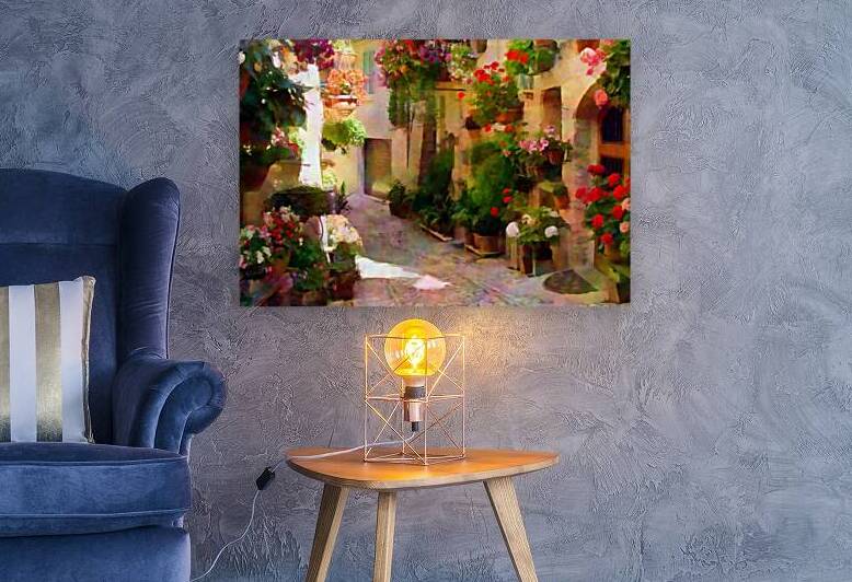 Flower Filled Cobblestone Alley by Pabodie Art