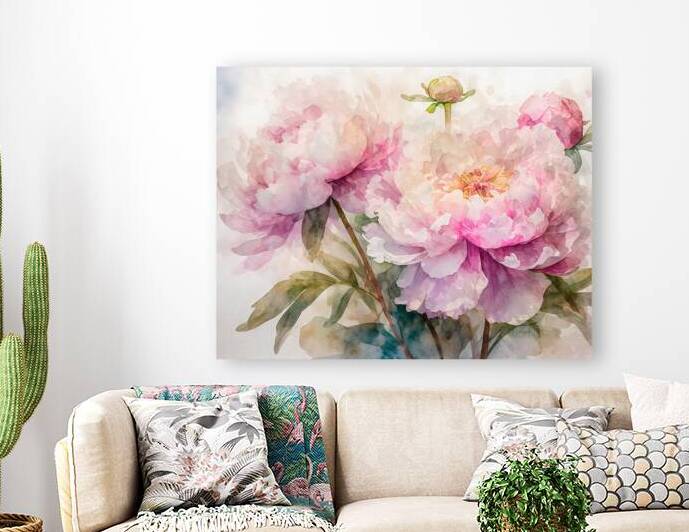Peonies Watercolor by Pabodie Art