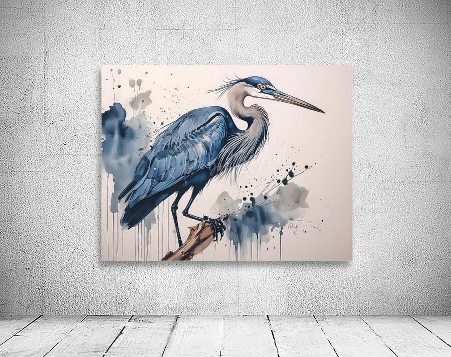 Great Blue Heron Ink Wash Wall Preview