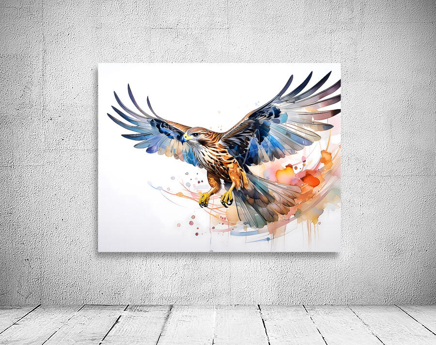 Hawk In Flight Ink Wash Wall Preview