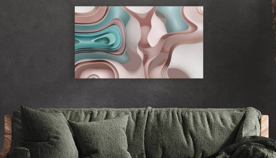 Modern Abstract Wall Art in Aqua Blush and Beige by WhimsyCanvas