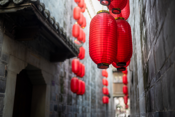 Red Chinese lanterns low angle view Digital Download