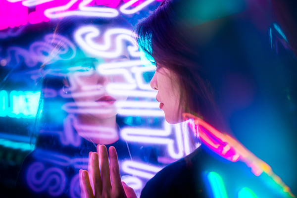 Young Chinese woman portrait with neon lights Digital Download