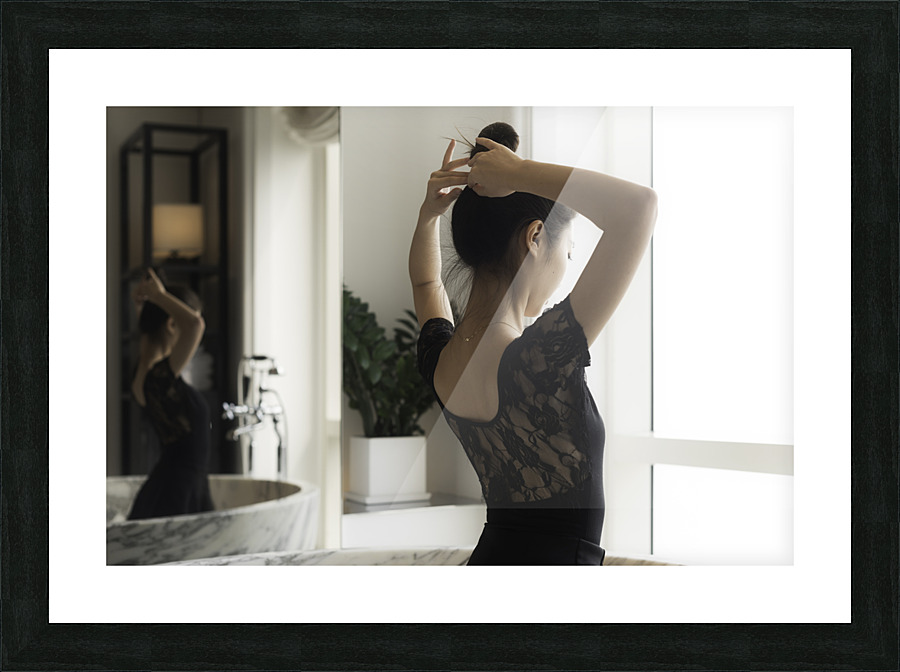 Ballerina portrait in a bathroom Picture Frame print