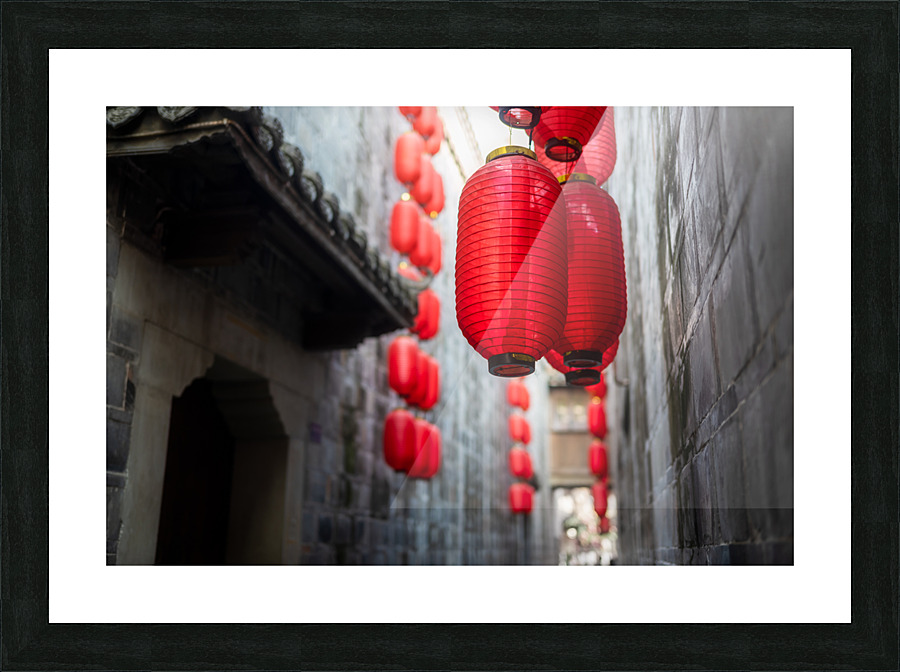 Red Chinese lanterns low angle view Picture Frame print