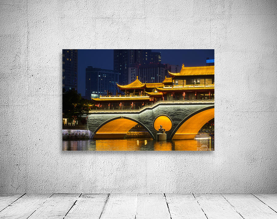 Nighttime Serenity Over Anshun Bridge in Chengdu. Wall Preview