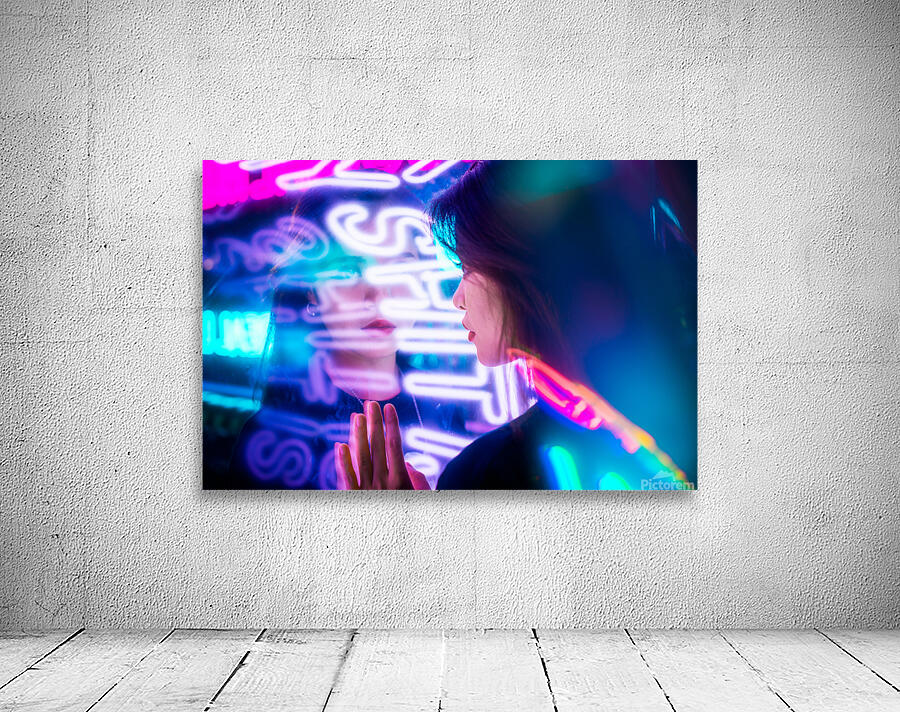 Young Chinese woman portrait with neon lights Wall Preview