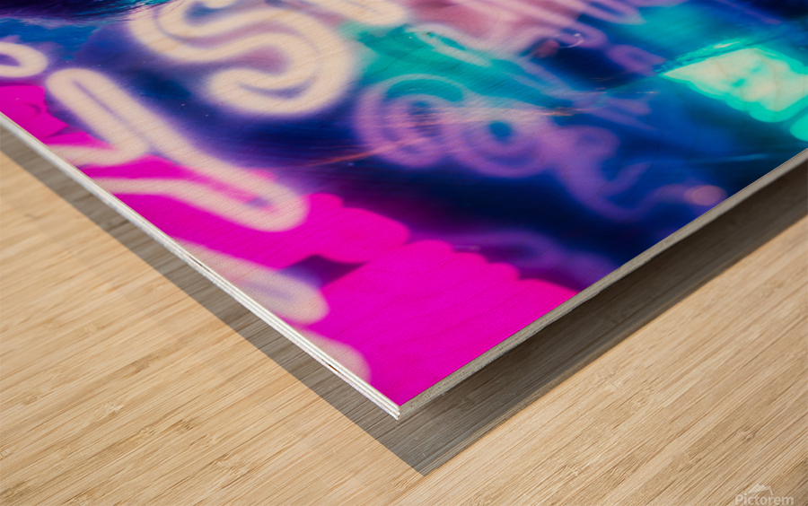 Young Chinese woman portrait with neon lights Wood print