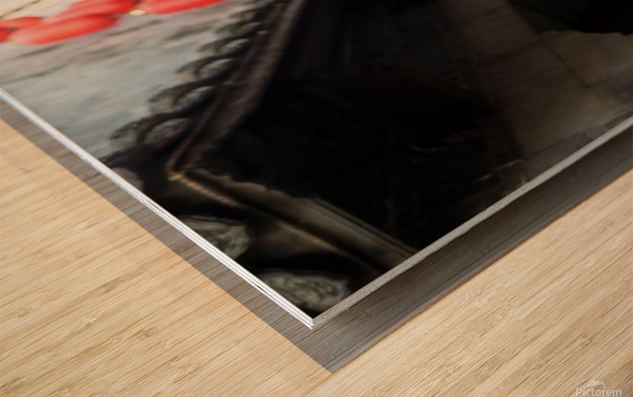 Red Chinese lanterns low angle view Wood print