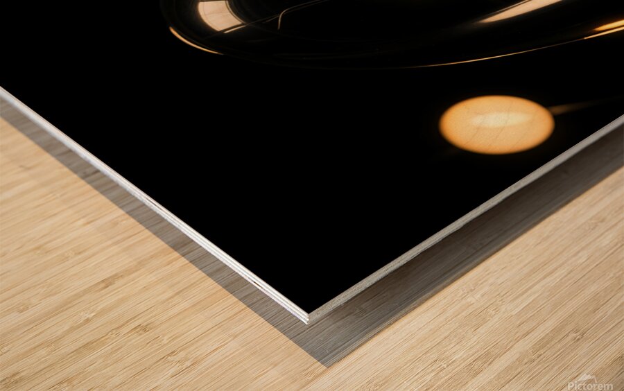 Abstract dark metallic decoration with yellow lamp Wood print