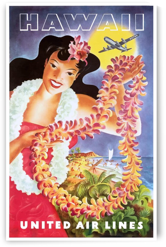 1955 HAWAII Airline Travel Poster by Retrographics