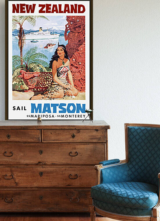 1960 NEW ZEALAND Cruise Line Travel Poster by Retrographics