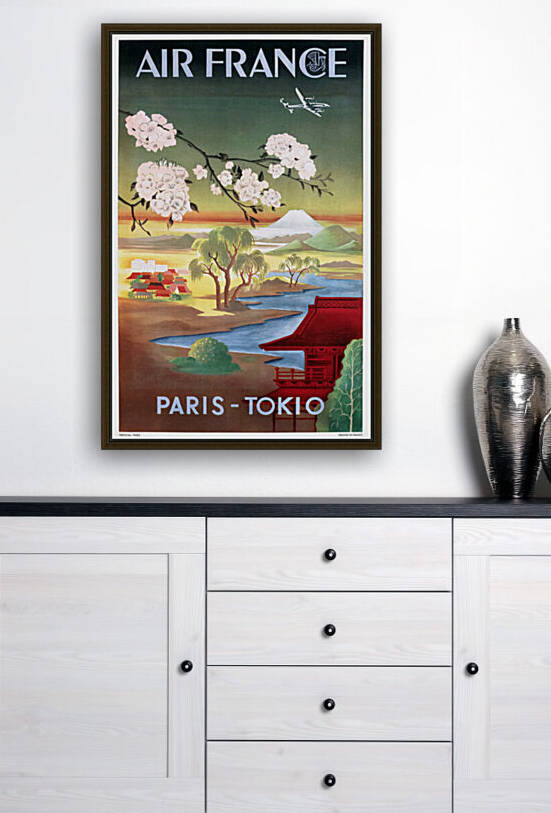 1952 AIR FRANCE Paris Tokyo Travel Poster by Retrographics