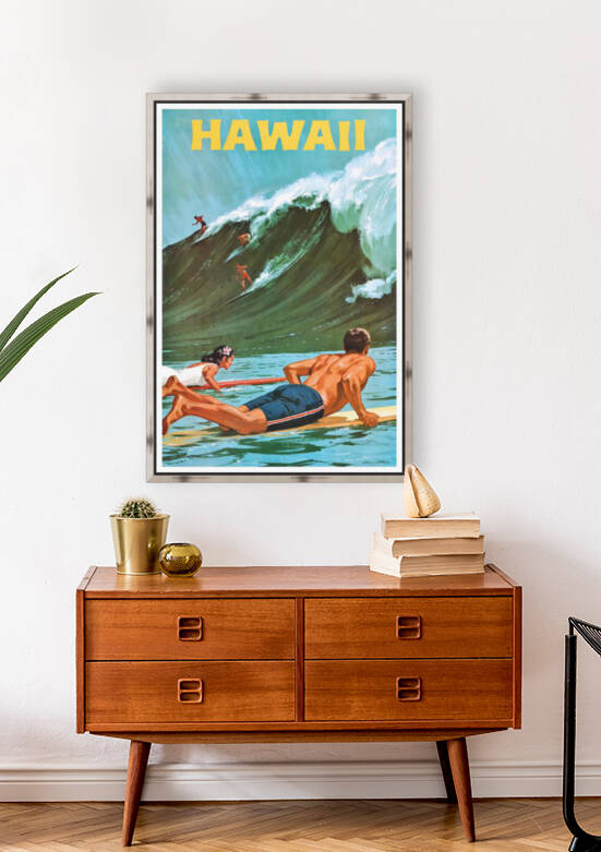 1960 HAWAII Big Wave Surfing Travel Poster by Retrographics