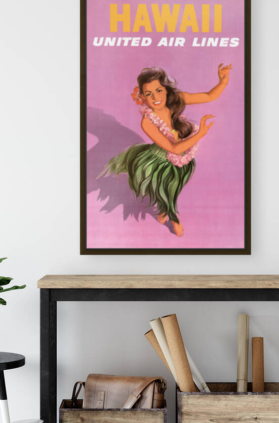 1960 HAWAII Hula Dancer United Airlines Travel Poster by Retrographics