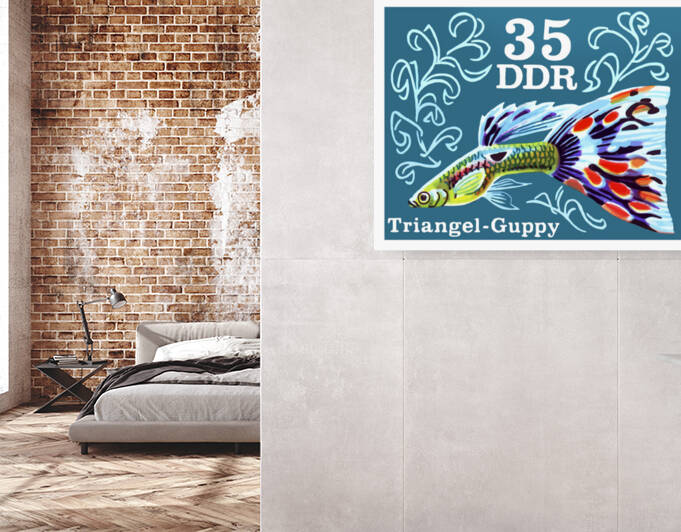 1976 East GERMANY Triangle Guppy Postage Stamp by Retrographics