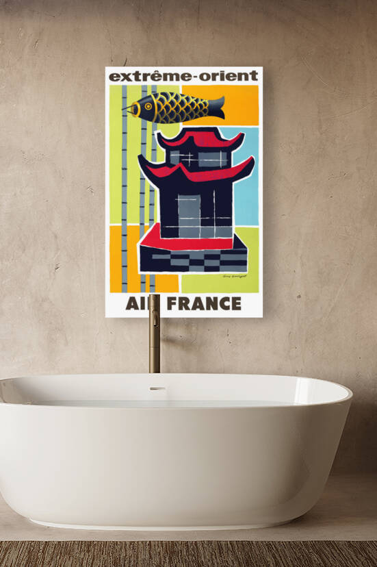 1956 AIR FRANCE Far East Extreme Orient Travel Poster by Retrographics