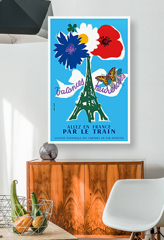 1954 FRANCE Happy Holidays Railway Travel Poster by Retrographics
