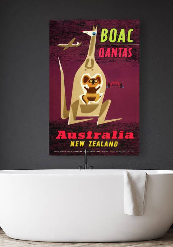 1960 Australia New Zealand BOAC  Qantas Advertising Poster by Retrographics