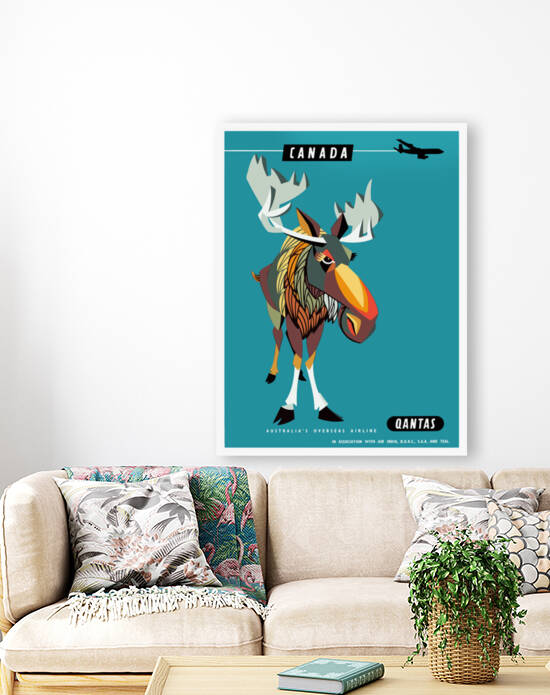 1952 CANADA Moose Qantas Airline Poster by Retrographics