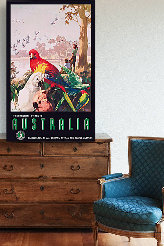 1935 AUSTRALIA Parrots Travel Poster by Retrographics