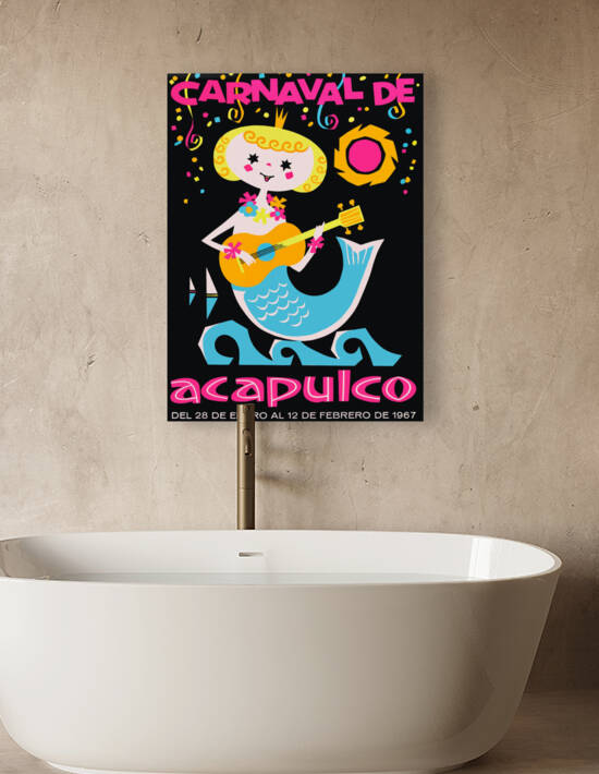 1967 MEXICO Carnaval De Acapulco Mermaid Poster by Retrographics