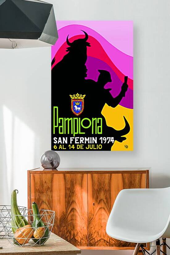 1974 SPAIN Pamplona Running Of The Bulls Poster by Retrographics