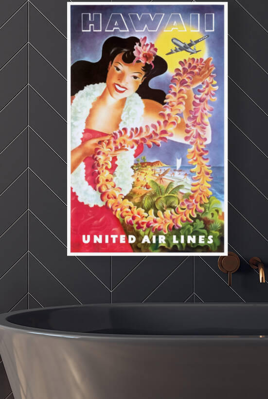 1955 HAWAII Airline Travel Poster by Retrographics
