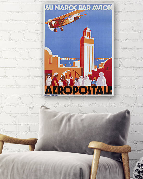 1928 MOROCCO Aviation Travel Poster by Retrographics