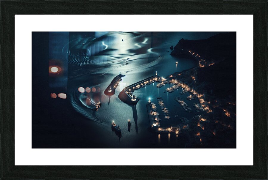 Luminous boats at night at sea 25 Picture Frame print
