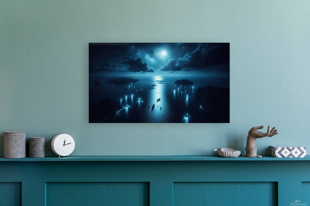 Luminous boats at night at sea 12 Reproduction