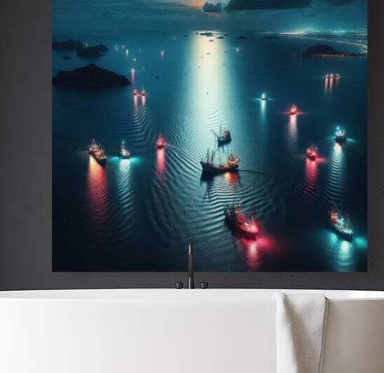 Luminous boats at night at sea 6 by Nile