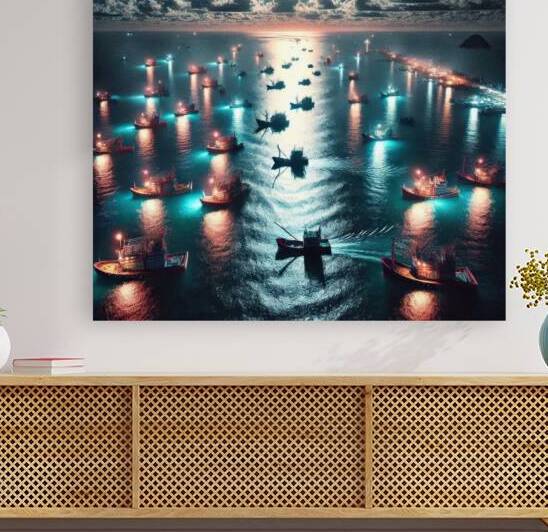 Luminous boats at night at sea 7 by Nile