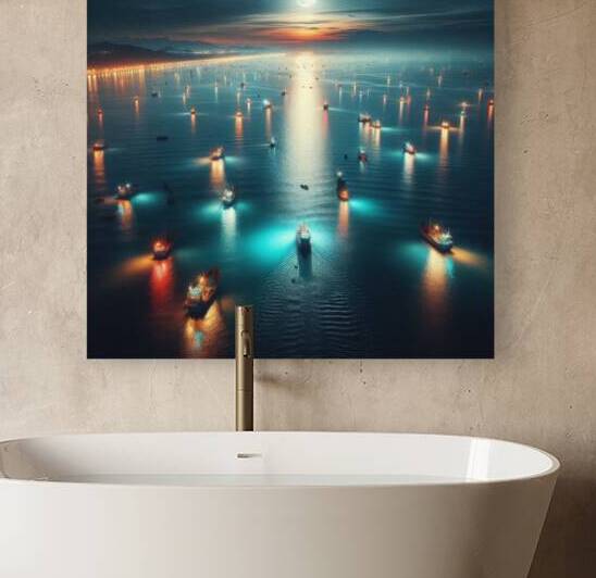 Luminous boats at night at sea 9 by Nile