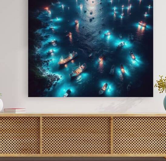 Luminous boats at night at sea 14 by Nile