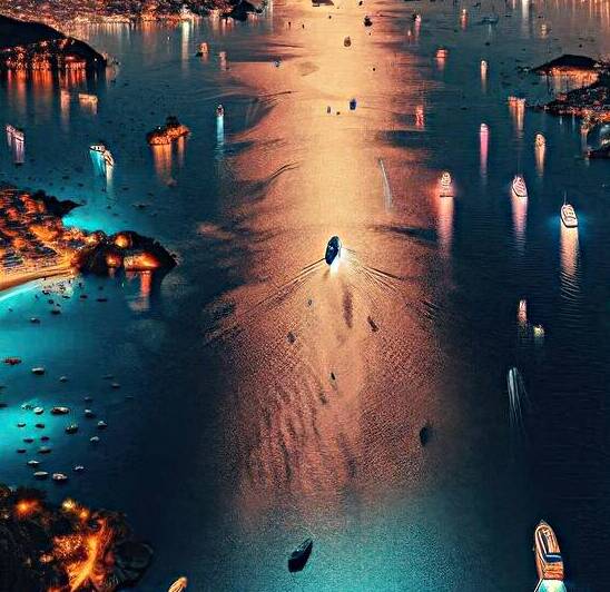 Luminous boats at night at sea 15 by Nile