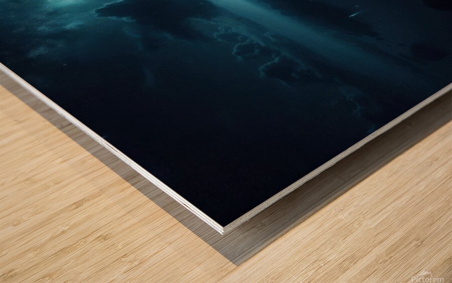 Luminous boats at night at sea 12 Wood print